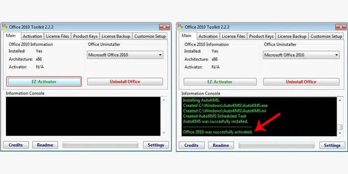 Activation of Office 2010 via Toolkit